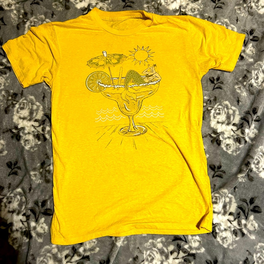 Vibrant Yellow Short Sleeve Tee with Cartoon Graphic
